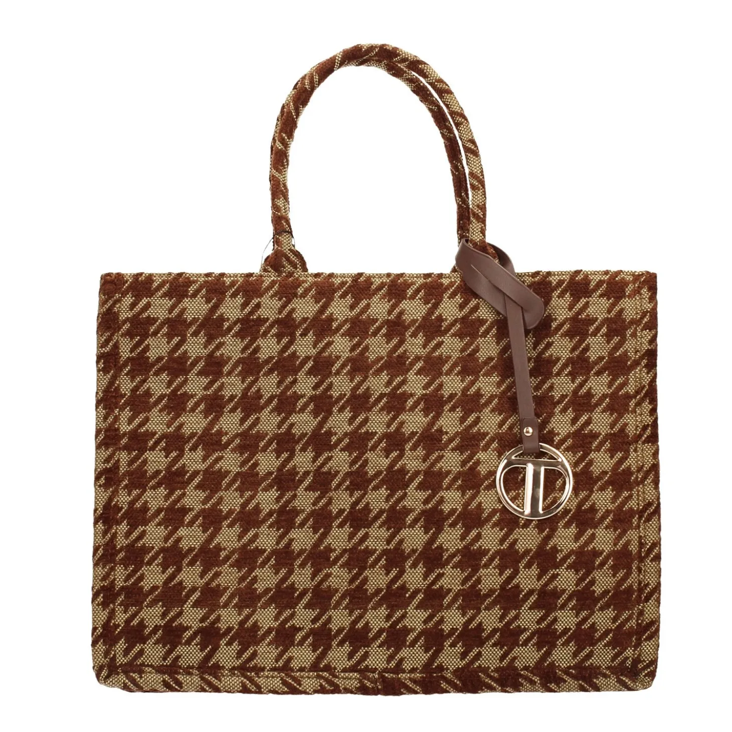 Borsa pied-de-poule beige e marrone