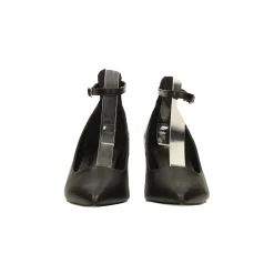 Décolleté con cinturino alla caviglia e tacco a rocchetto dorato alto 6cm