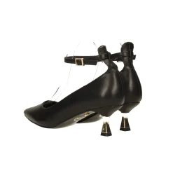 Décolleté con cinturino alla caviglia e tacco a rocchetto dorato alto 6cm