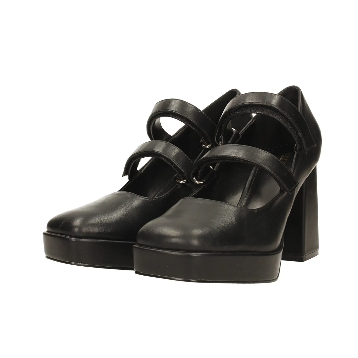 Décolleté con punta squadrata e doppio cinturino. Tacco alto 9cm