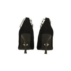 Décolleté in microfibra con cinturino ricoperto di strass. Tacco alto 9cm