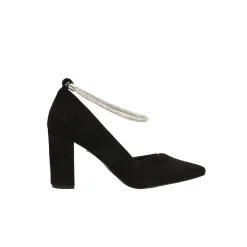 Décolleté in microfibra con cinturino alla caviglia con strass. Tacco alto 8cm