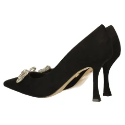 Décolleté in microfibra.. con fiocco tempestato di strass. Tacco alto 9cm