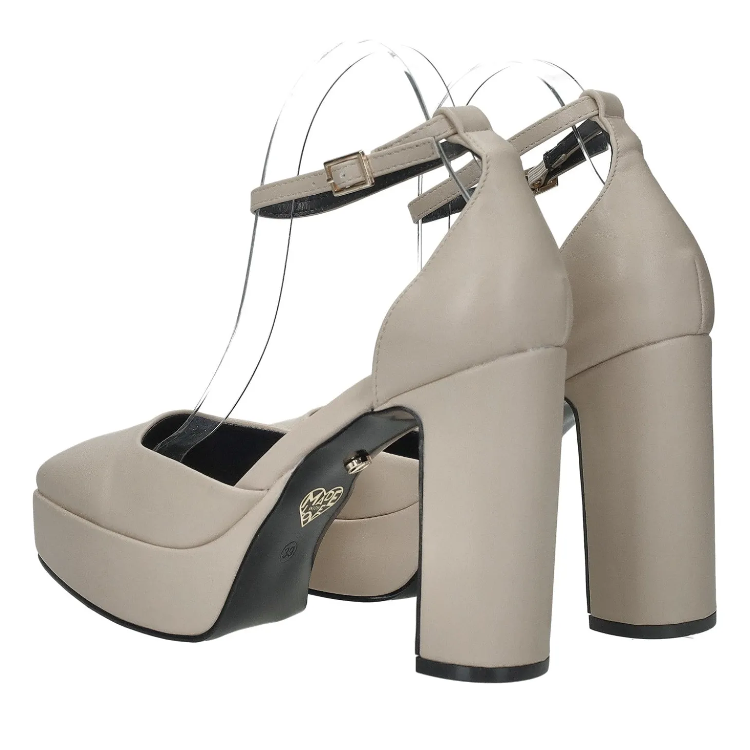 Décolleté in vernice con cinturino. Tacco alto 10cm