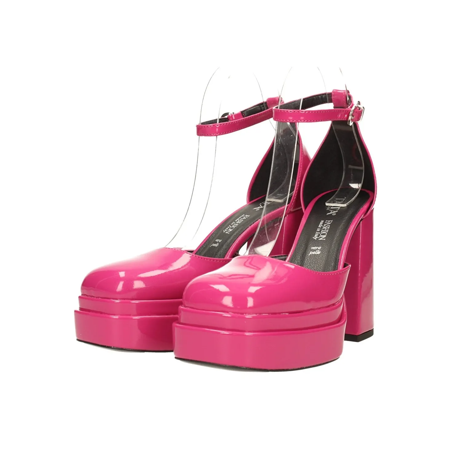 Décolleté in vernice con doppio plateau. Made in Italy. Tacco alto 11cm