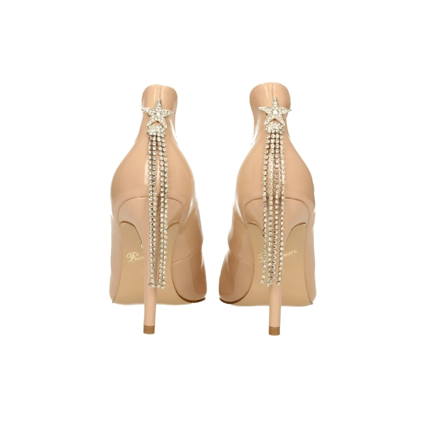 Décolleté in vernice con pendaglio. Tacco alto 10cm