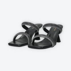 Sandali con due fasce e strass. Tacco alto 7cm