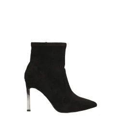 Stivaletti a punta scamosciati con tacco cromato alto 9cm