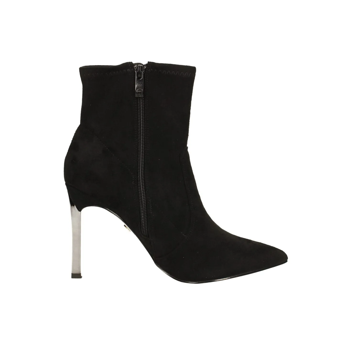 Stivaletti a punta scamosciati con tacco cromato alto 9cm