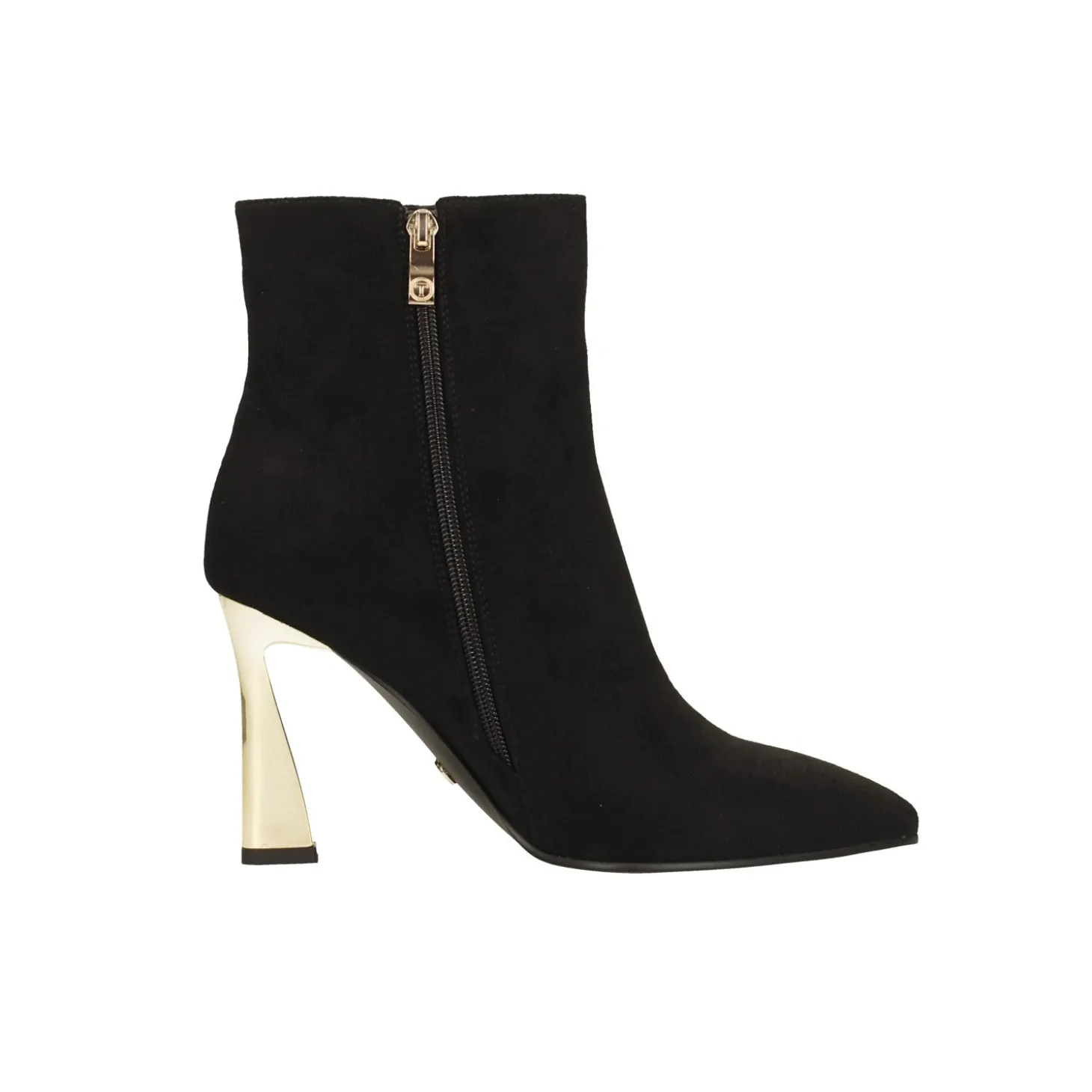 Stivaletti scamosciati con tacco dorato alto 10cm