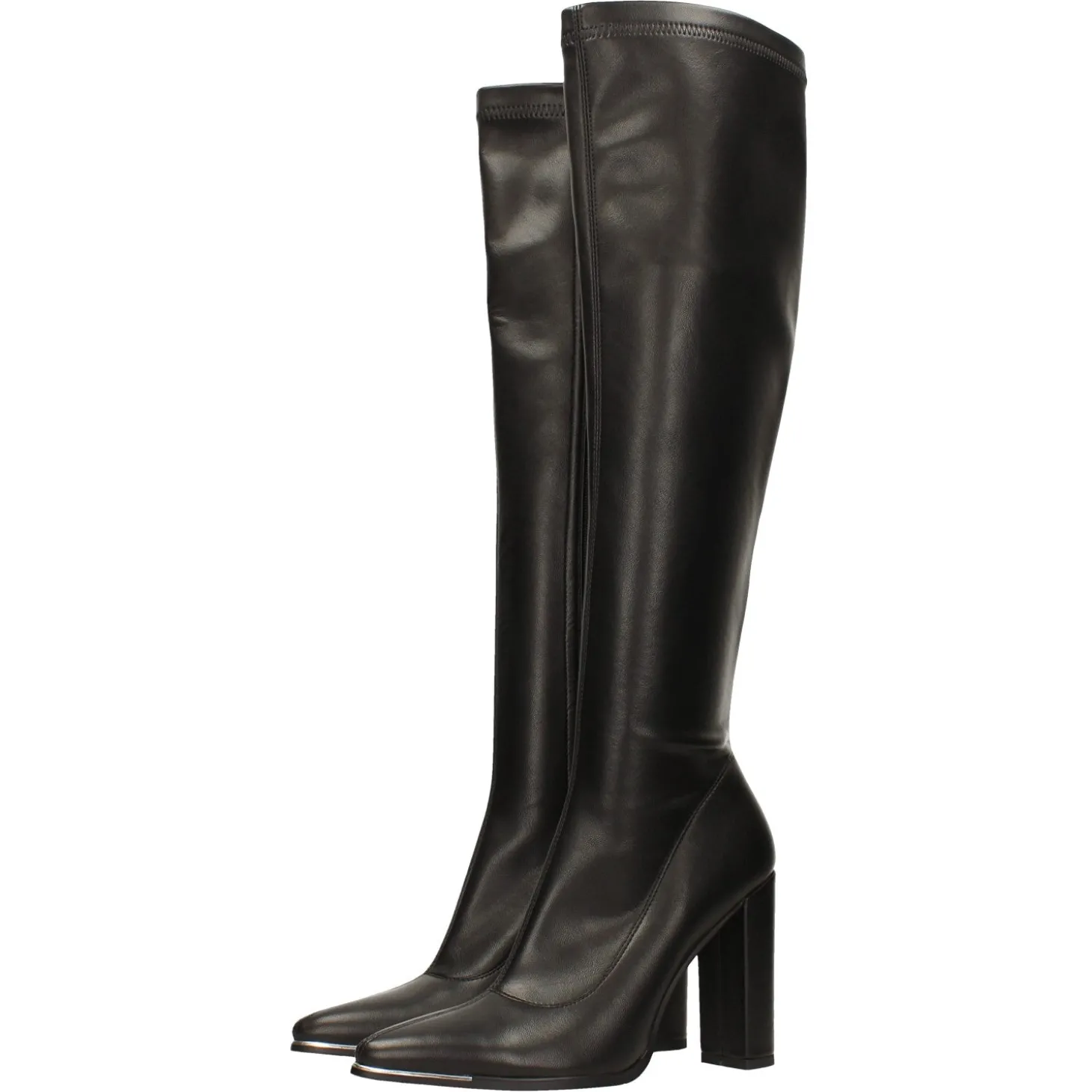 Stivali con profilo cromato in punta. Tacco alto 10cm