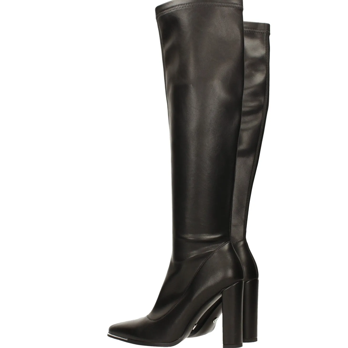 Stivali con profilo cromato in punta. Tacco alto 10cm